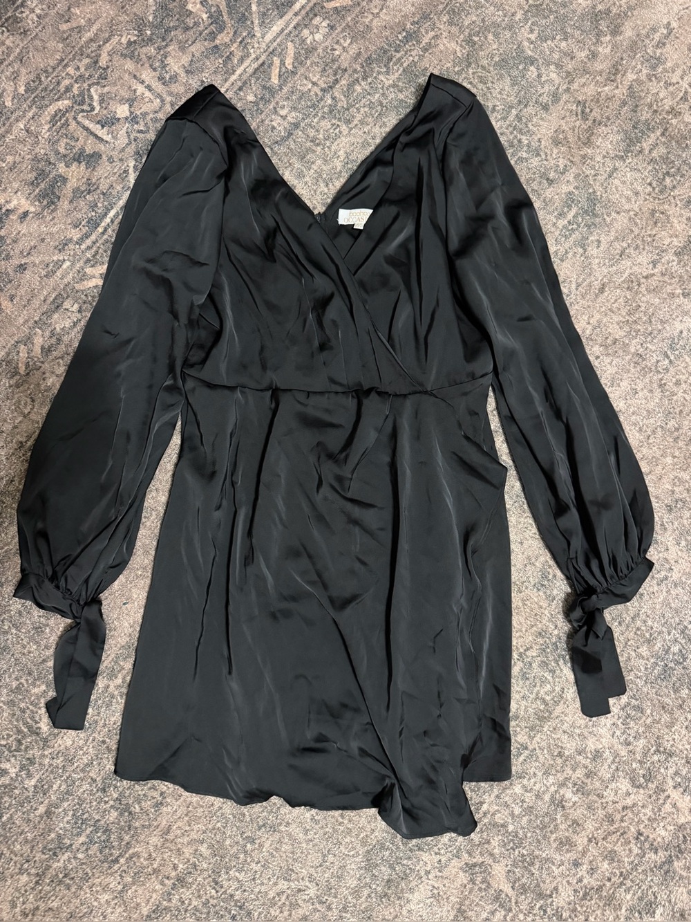 Boohoo Black Satin Wrap Long-Sleeve Mini Dress